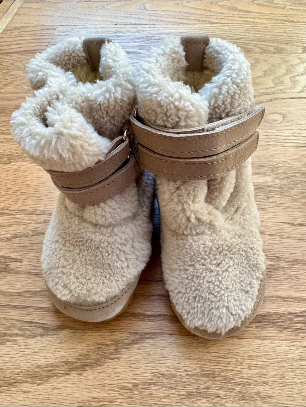 Walker Cream Faux-Shearling Winter Boots with Hook-and-Loop Strap